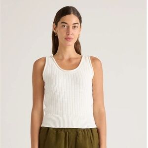 Quince 100% Organic Cotton Waffle Cropped Sweater Tank, Ivory